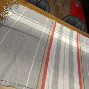 Elegant Gray and Red Striped Oversized Scarf